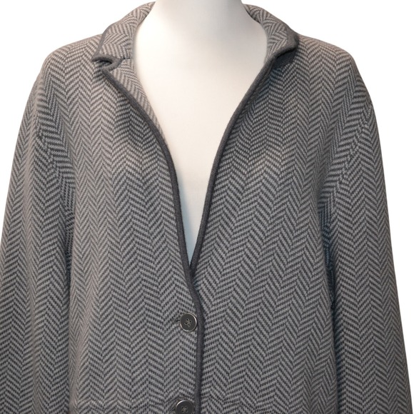 Talbots Plus 1X Merino Wool Gray Herringbone Knit Blazer Jacket Coat Soft Layer - Picture 2 of 7